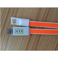 Colorful flat V8 micro usb cable for mobile phone with arrow lights