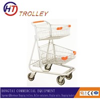 double deck  metal basket trolley supermarket cart for sale