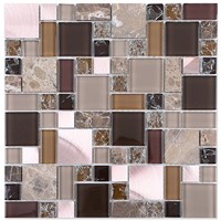 Marble Wall Tile Mixed Brushed Aluminium Ice Crackle Crystal Glass Mosaic