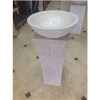 Beige Marble Pedestal Sink,Beige Marble Freestanding Sink,Marble Pedestal Basin