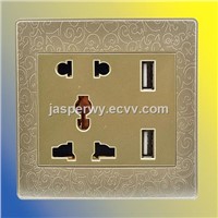 Multiplug type (5Pin) with 2 USB socket---Model No.:YH-MFL-5UV