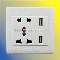 Multiplug type (5Pin) with dual USB socket----Model No.:YH-UV5-2USB2A