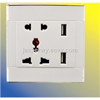 Universal type (5Pin) USB wall socket with 2 USB socket ----Model No.: YH-UV-2USBS2ASE