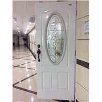 3 panel steel door with 3/4 oval glass, glass steel door