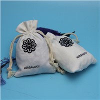 superior quanlity white cotton drawstring pouch with embroidery