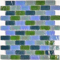 Green blend Iridesent crystal glass mosaic for swimming pool