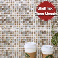 MM-Mosaic 15x15mm glass tile mosaic mixed with mother of pearl shell