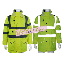 High visibility waterproof workwear safety long jacket with hood H201502