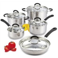 02408 Cook N Home 10 Piece Stainless Steel Cookware Set with Encapsulated Bottom  Large Silver