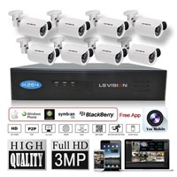 LS Vision 8 channel 3MP 1080P HD POE NVR Security Surveillance Kit with 8pcs 3MP IR Bullet IP Camera