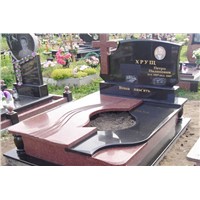 Black and Red Granite Tombstone with Cross