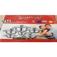 Harraz 16pcs wide edge stainless steel cookware set