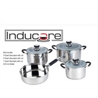 inducore 7 pcs stainless steel cookware set with satin glass lid