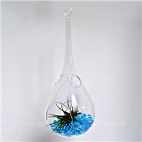 Creative Water Drop Shaped Glass Terrarium with one open and 2 small holes Hanging Glass Vase