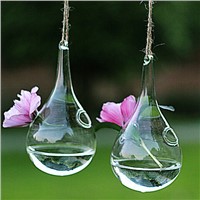 Water Drop Shaped Glass Terrarium with 2 small holes Hanging Glass Vase Home Decorative Lamp Blown