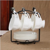 6pcs White ceramic coffee cup and saucer
