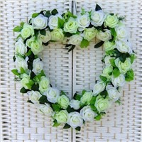 Hanging Heart-Shaped Wreath - Light Green - Silk Rose