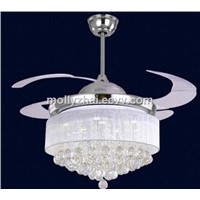 Hidden Acrylic Blades Ceiling Fans with Chandelier Crystal LED Light