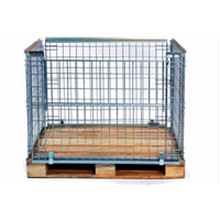 Forklift wire mesh metal foldable cage pallets with wooden pallets