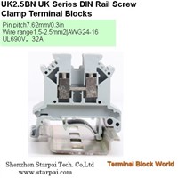 DIN Rail Terminal Block (Screw Type & Spring Clamp Cage Type)UK1.5, UK2.5, UK3, UK5, UK6, UK10, UK16, UK25, UK50, UK100, UK150