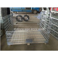 steel wire mesh container, storage cage with wooden pallet