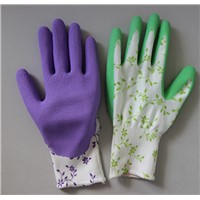 Green Printed Polyester Liner Foam Latex Palm Gloves