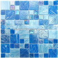 Square blue blend hot melt glass mosaic for swimming pool
