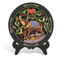 Wood crafts Southeast AsiaThailand couple of elephants round plate activated carbon carving craft