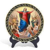 Business gift religious blessed Virgin Mary and angels plate activated carbon carving craft