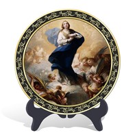 Gift and Crafts religious Catholic Christian blessed Virgin Mary and baby  angels plate carving