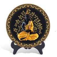 Religious Thailand figure of Buddha plate activated carbon carving wooden crafts