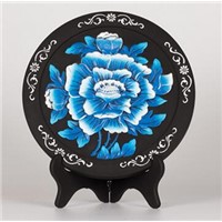 Home decorations business gift blue hibiscus plate activated carbon carving craft