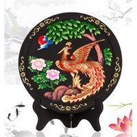 Home decorations business gift phoenix inhabits buttonwood plate activated carbon carving craft