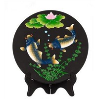 Home decorative fishes swim in the water plate activated carbon wood carving art