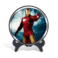 Handmade craft famous cartoon character Iron man plate activated carbon wood carving