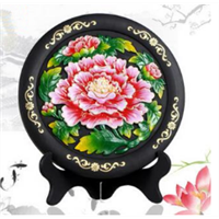 Home decorations business gift Red hibiscus plate activated carbon carving craft