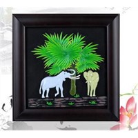 Wall hanging couple of elephants solid wood photo frame relievo activated carbon carving craft