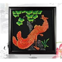 Fortune gold phoenix  relievo activated carbon carving craft solid wood wall hanging