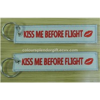 Wholesale Kiss Me Before Flight Lip Fabric Embroidery Key Chain Aviation Tags