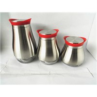 Glass storage canister with stainless steel set
