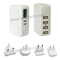 4 USB Ports Mains Charger SCH618 with interchangeable plugs