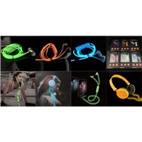 2016 Newest earphone EL light glowing noodle earphone flat wire earphone for gionee