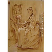 Charcoal drawing on paper classical woman portrait painting