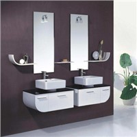 Linkok Furniture customize modern ceramic basin bathroom vanity with two long mirrors