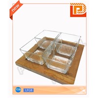 glass food holder with wooden stand