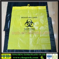 Plastic biohazard waste bag with drawstring