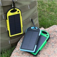 Solar Power Bank 5000mAh Waterproof Portable Solar Charger for iPhone iPod iPad Samsung Cell Phones