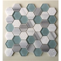 hexagon marble mix glass mosaic
