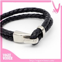 Personalized Stainless Steel Black Manufactorer Wrap Mens Leather Bracelet