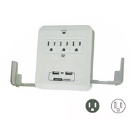 Wall Mount Surge Protector with 2.1A USB Charging Ports, 3 AC Outlets and 2 Slide Out Phone Holders